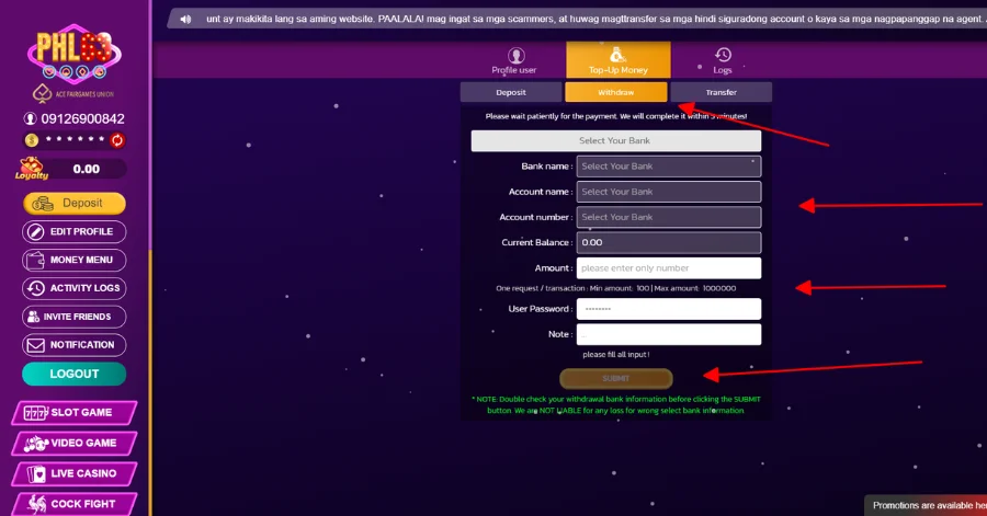 phl63 game providers section showing JILI FC JDB and CQ9 brands